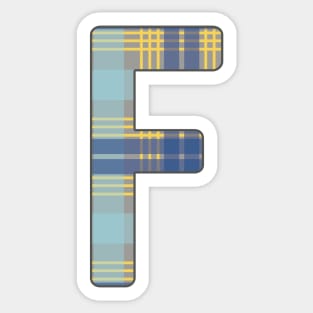 Monogram Letter F, Blue, Yellow and Grey Scottish Tartan Style Typography Design Sticker